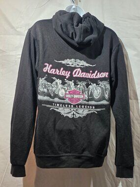 VINTAGE Harley Davidson Women’s Pink Emblem Zip-Up Hoodie Y2K - L